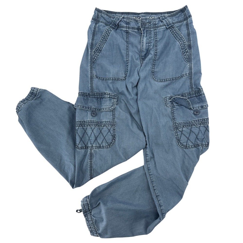 American Eagle‎ Baggy Jogger Cargo Pants Women 000 Blue Stretch Quilted Pockets